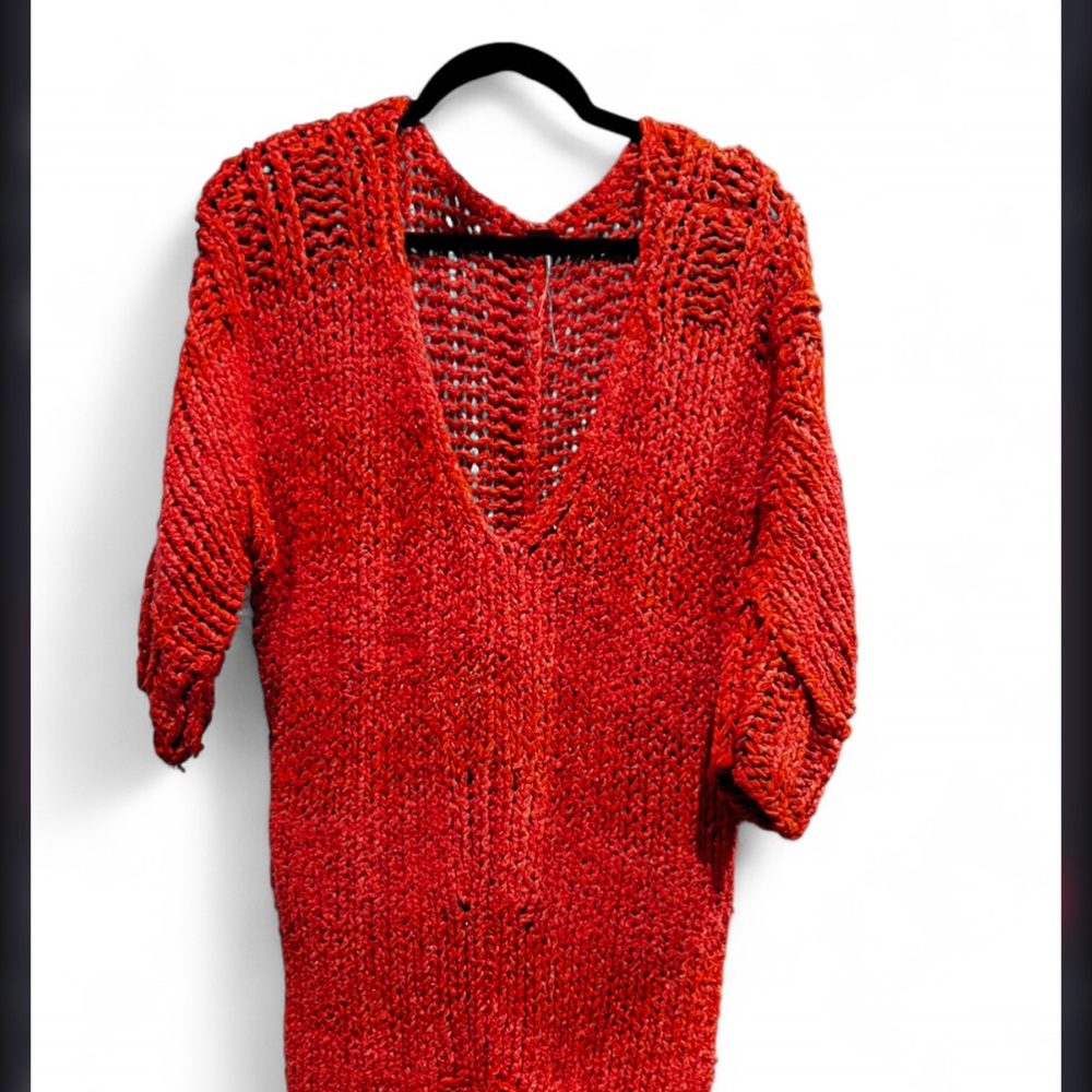 Free People Georgia V-Neck Sweater in Vibrant Red